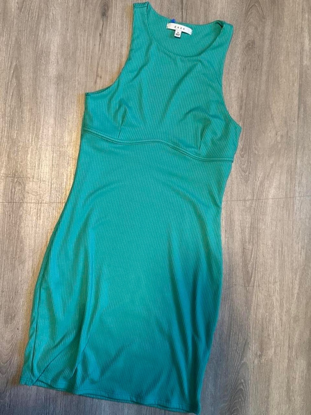 gaze Teal Ribbed High-Neck Mini Dress